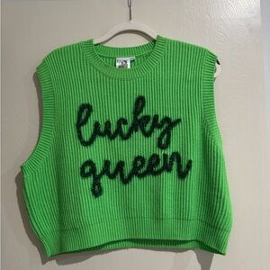 QUEEN OF SPARKLES Green 'Lucky Queen' Sweater Vest